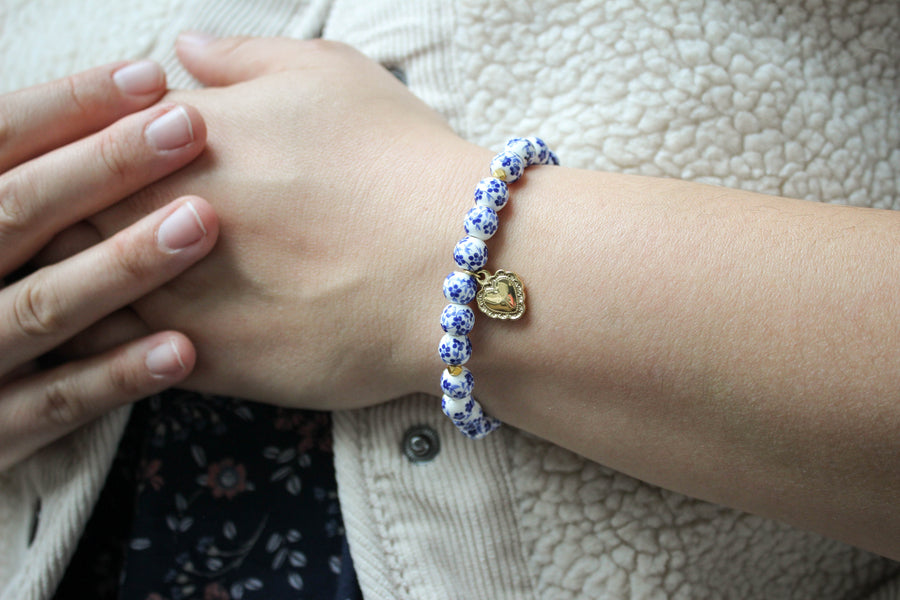 Bracelet Marie perles céramique et coeur doré bijou catho