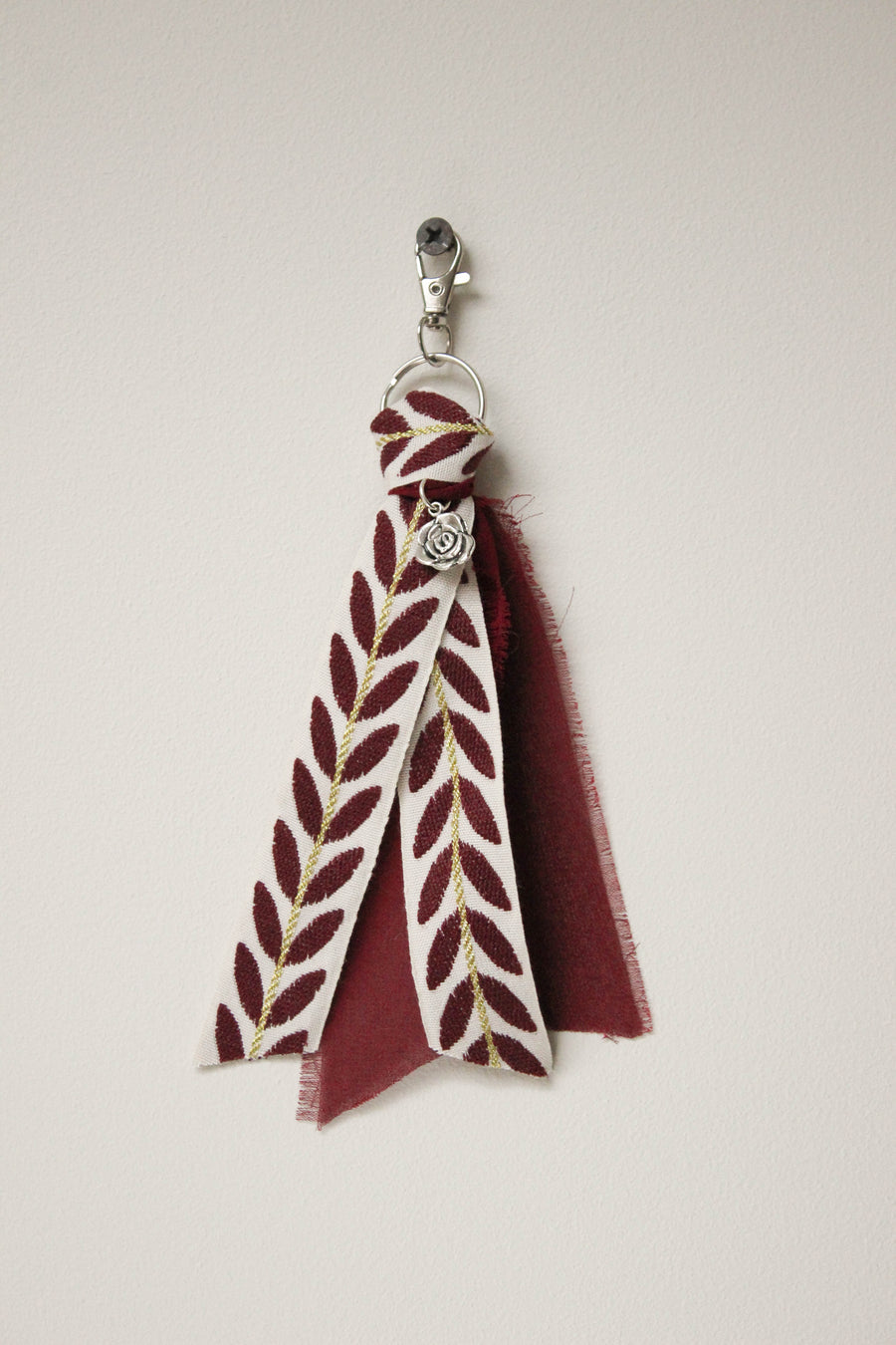 porte clés bijou de sac en tissu avec rose